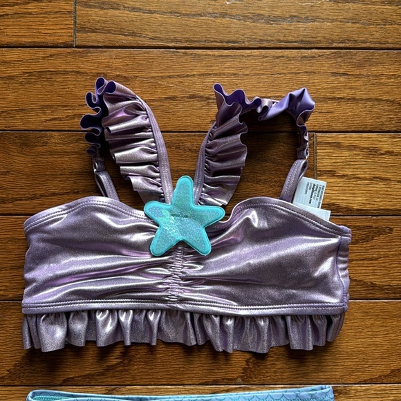Size 7/8 Disney Princess Ariel mermaid tail 2 piece swim suit with tulle detail - Picture 2 of 12